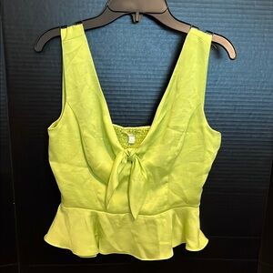 Gianni Bini Green Sleeveless Tie Front Peplum Tank Top